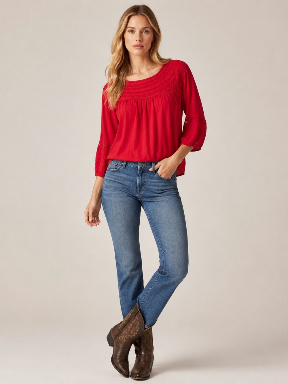 Gap Red Boho Crochet Trim Blouse Size XS